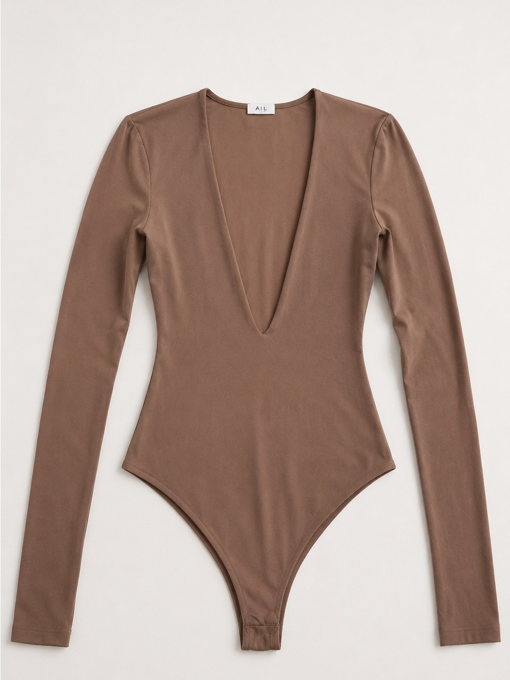 165$ Alix NYC Irving Nude Beige Deep V Bodysuit Long Sleeve Stretch XS Small